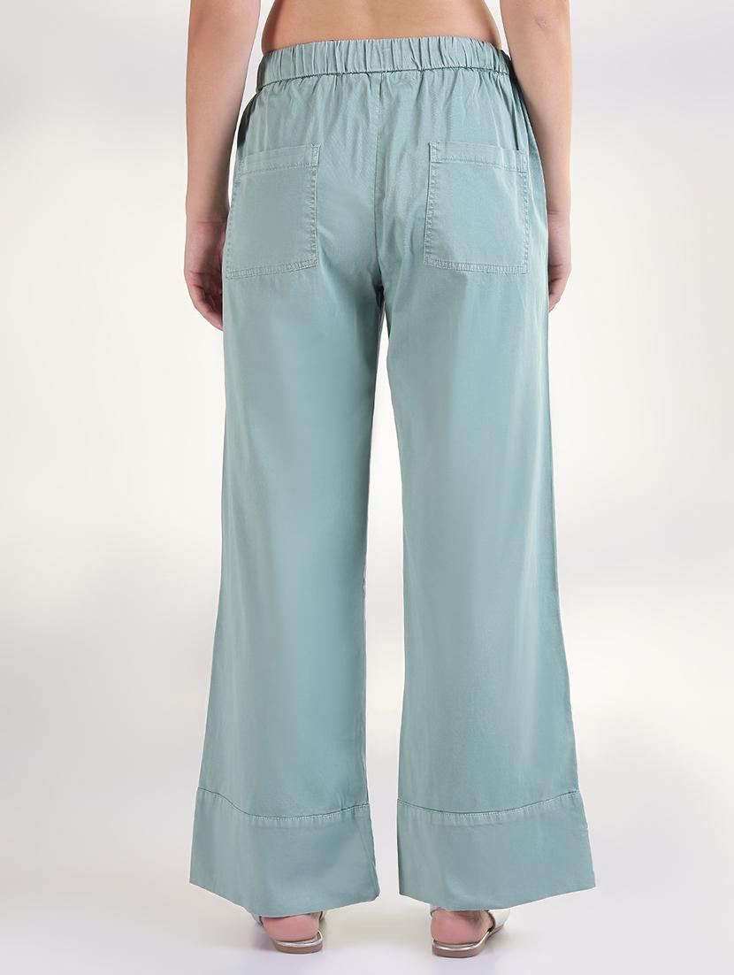 women solid mid rise wide leg trouser - 21843334 - Standard Image - 3