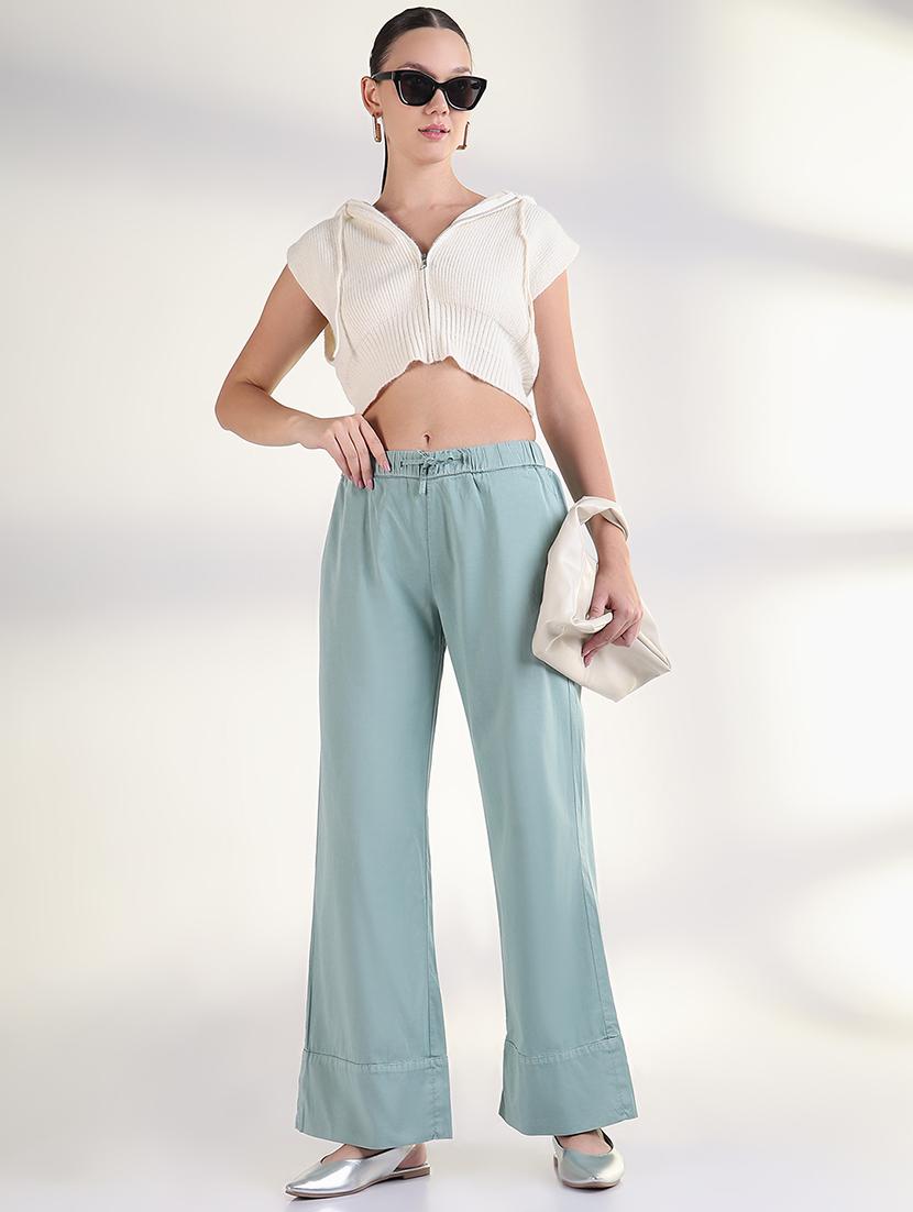 women solid mid rise wide leg trouser - 21843334 - Standard Image - 5