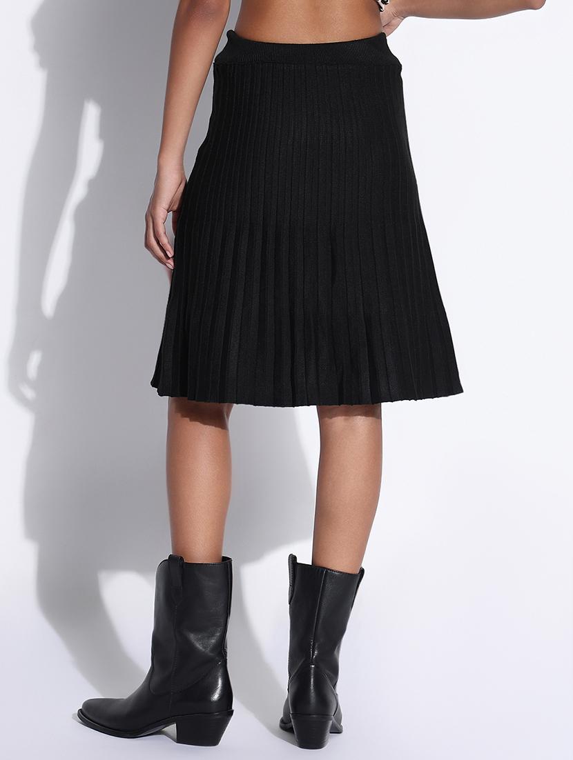 women solid high rise pleated skirt - 21843345 - Standard Image - 3