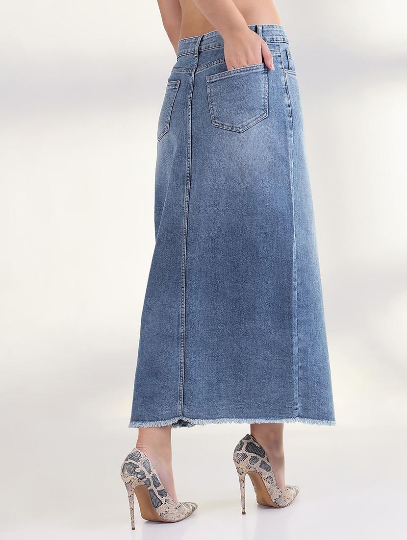 women solid mid irse denim skirt - 21843347 - Standard Image - 3