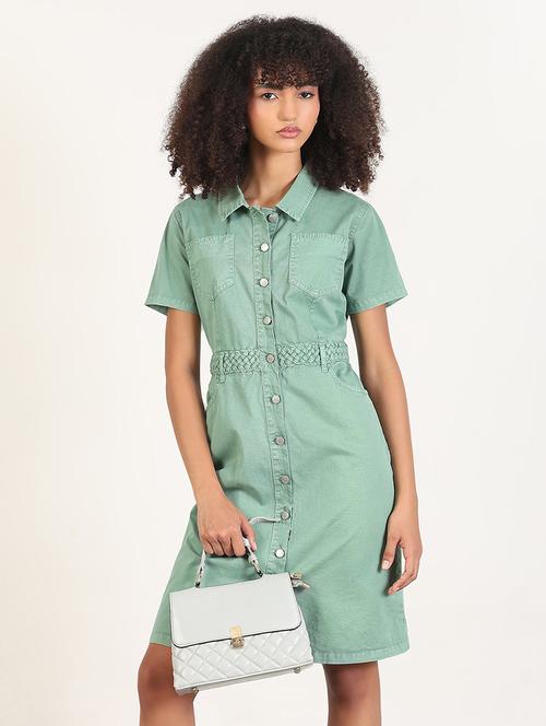 women solid collared shirt dress - 21843355 -  Standard Image - 0