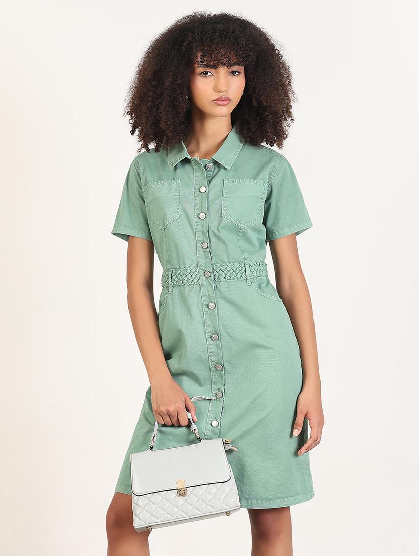women solid collared shirt dress - 21843355 -  Zoom Image - 0