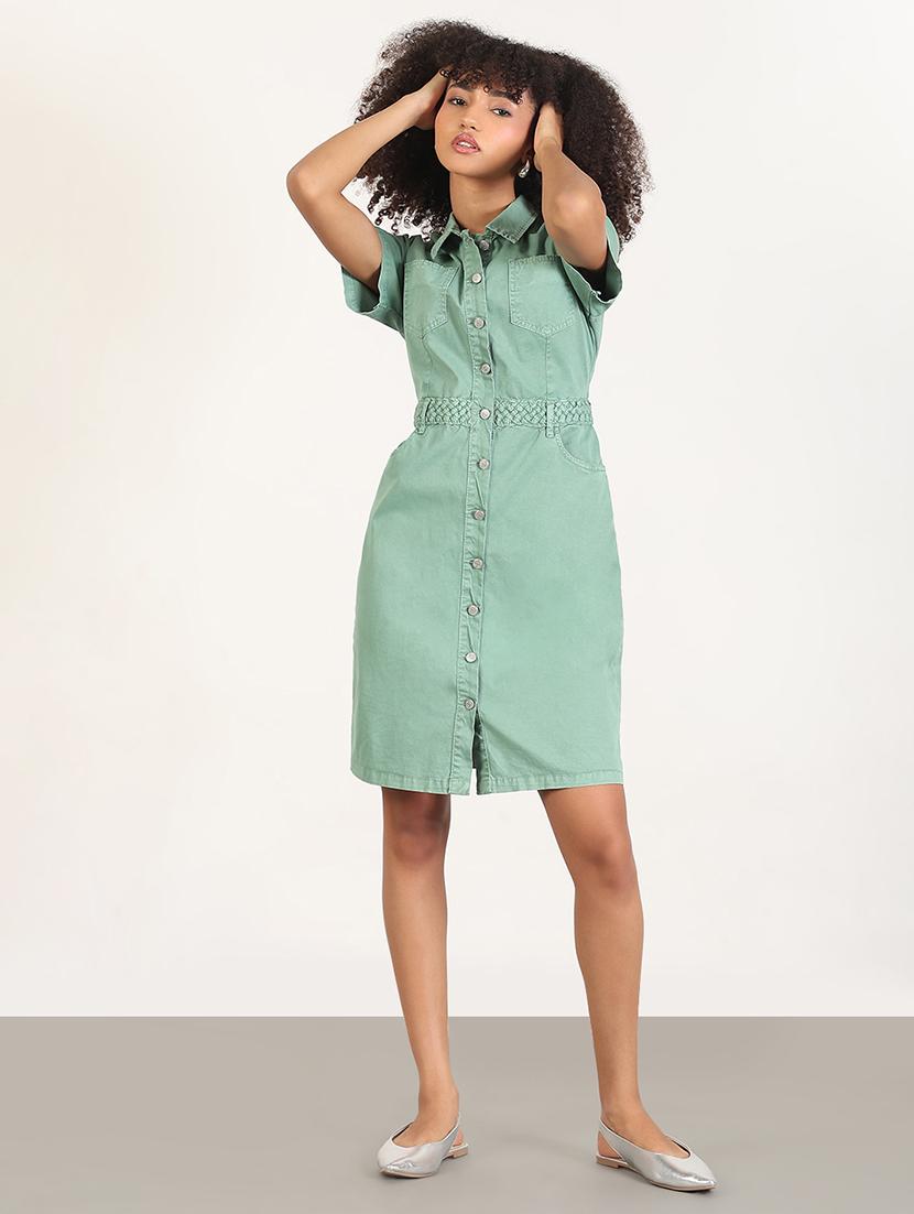 women solid collared shirt dress - 21843355 - Standard Image - 5