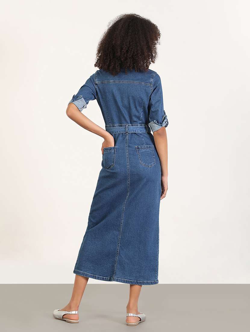 women collared roll-up sleeves denim dress - 21843357 -  Standard Image - 3