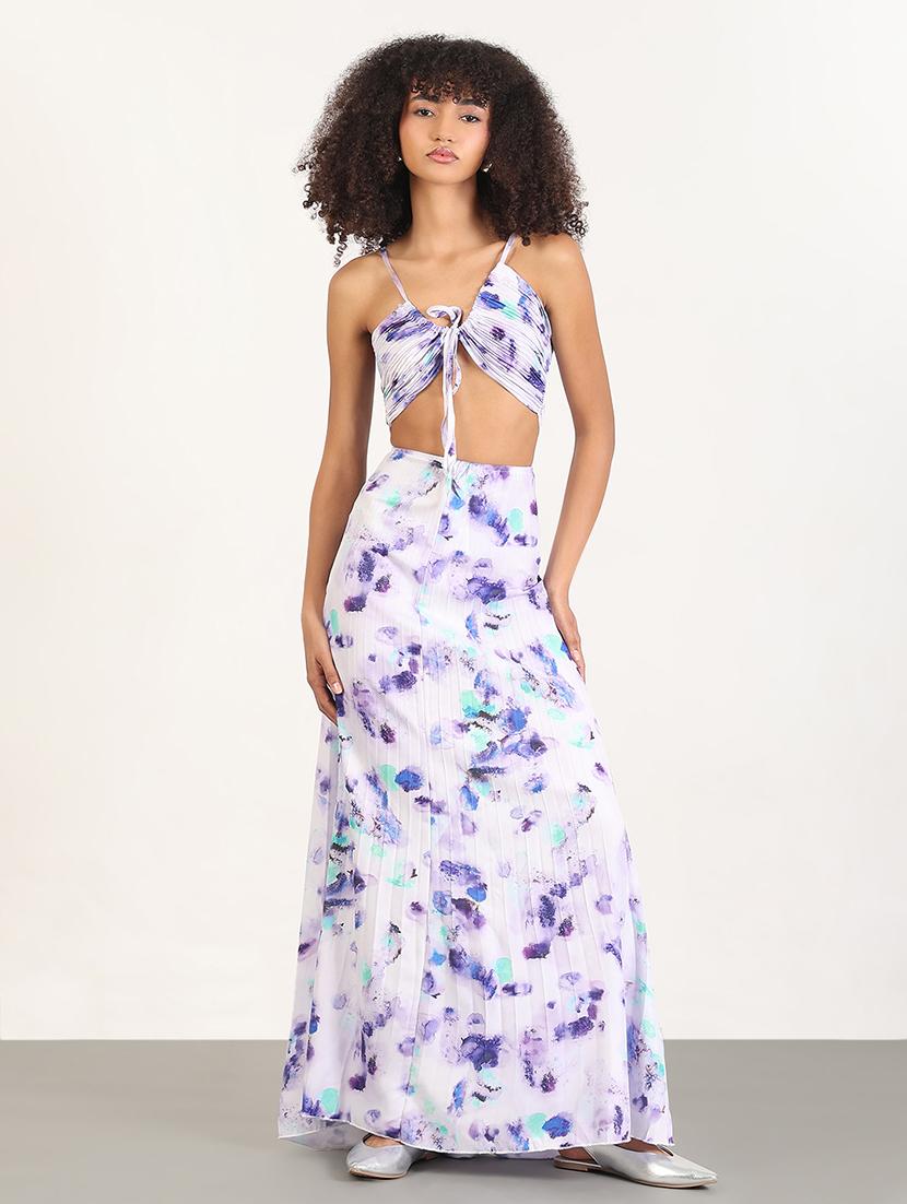 women printed shoulder strap cut out detailed dress - 21843358 -  Zoom Image - 0