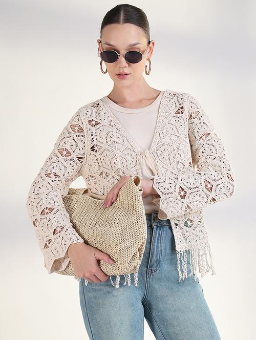women crochet detailed fringed hem top - 21843372 -  Standard Image - 0