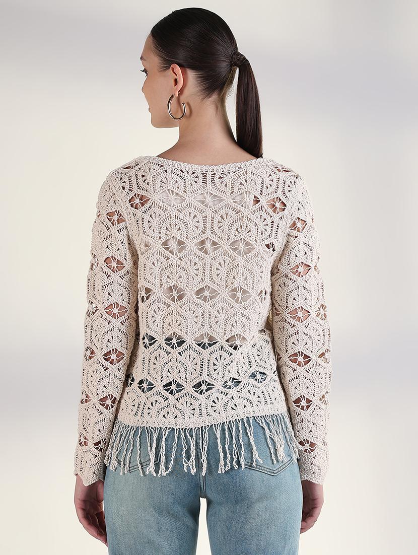 women crochet detailed fringed hem top - 21843372 - Standard Image - 3