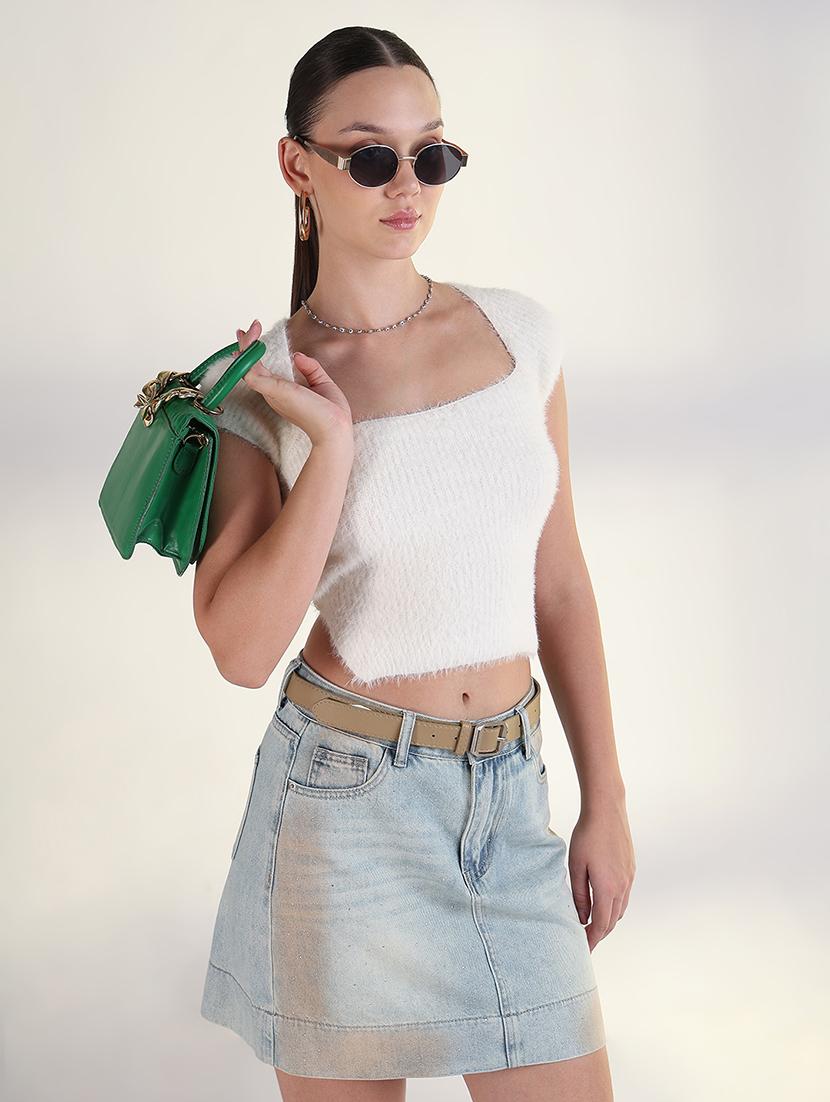 women solid cap sleeves crop top - 21843373 - Zoom Image - 0