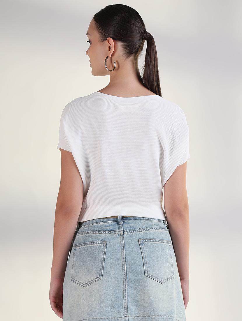 women solid batwing sleeves crop top - 21843375 - Standard Image - 3