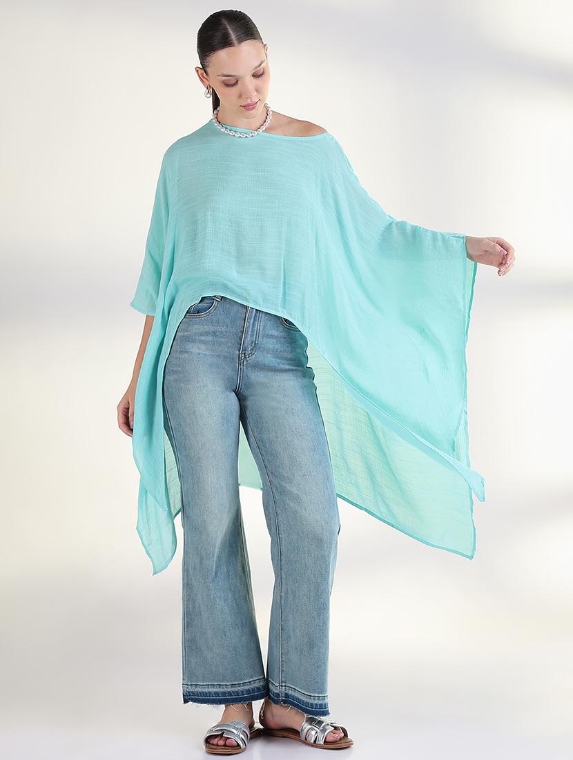 women solid kimono sleeves high low top - 21843379 - Standard Image - 5