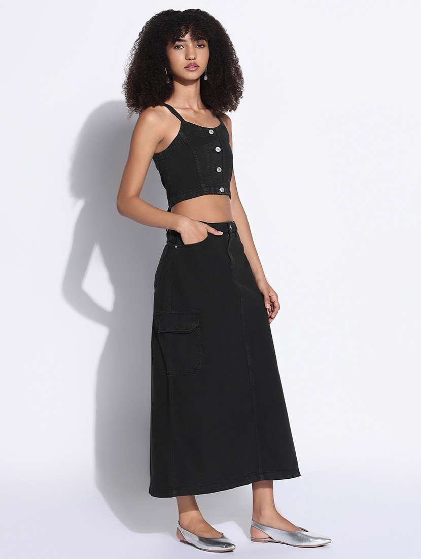women solid top and skirt with jacket set  - 21843418 -  Standard Image - 3
