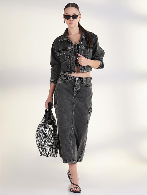 women solid top and skirt with jacket set - 21843428 - Standard Image - 0