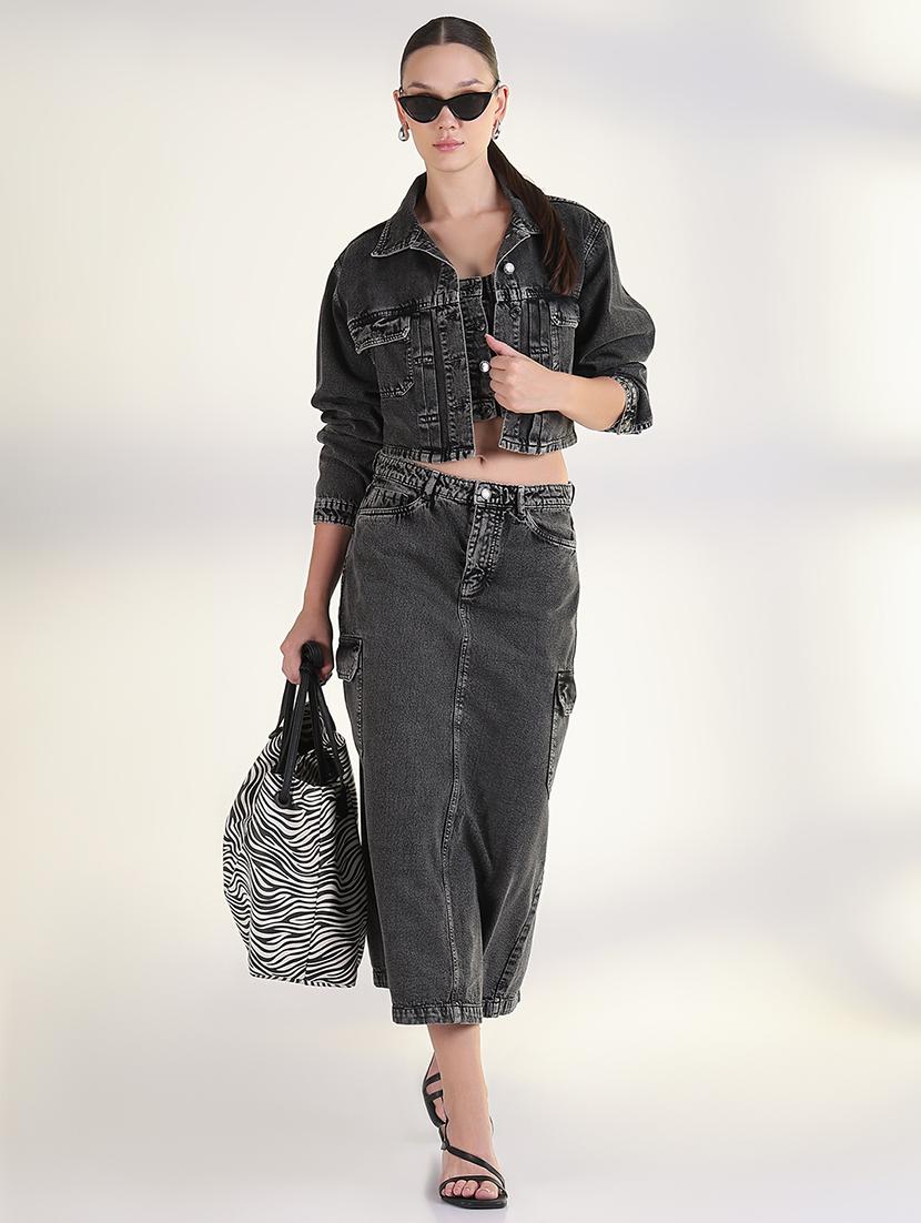 women solid top and skirt with jacket set - 21843428 - Zoom Image - 0