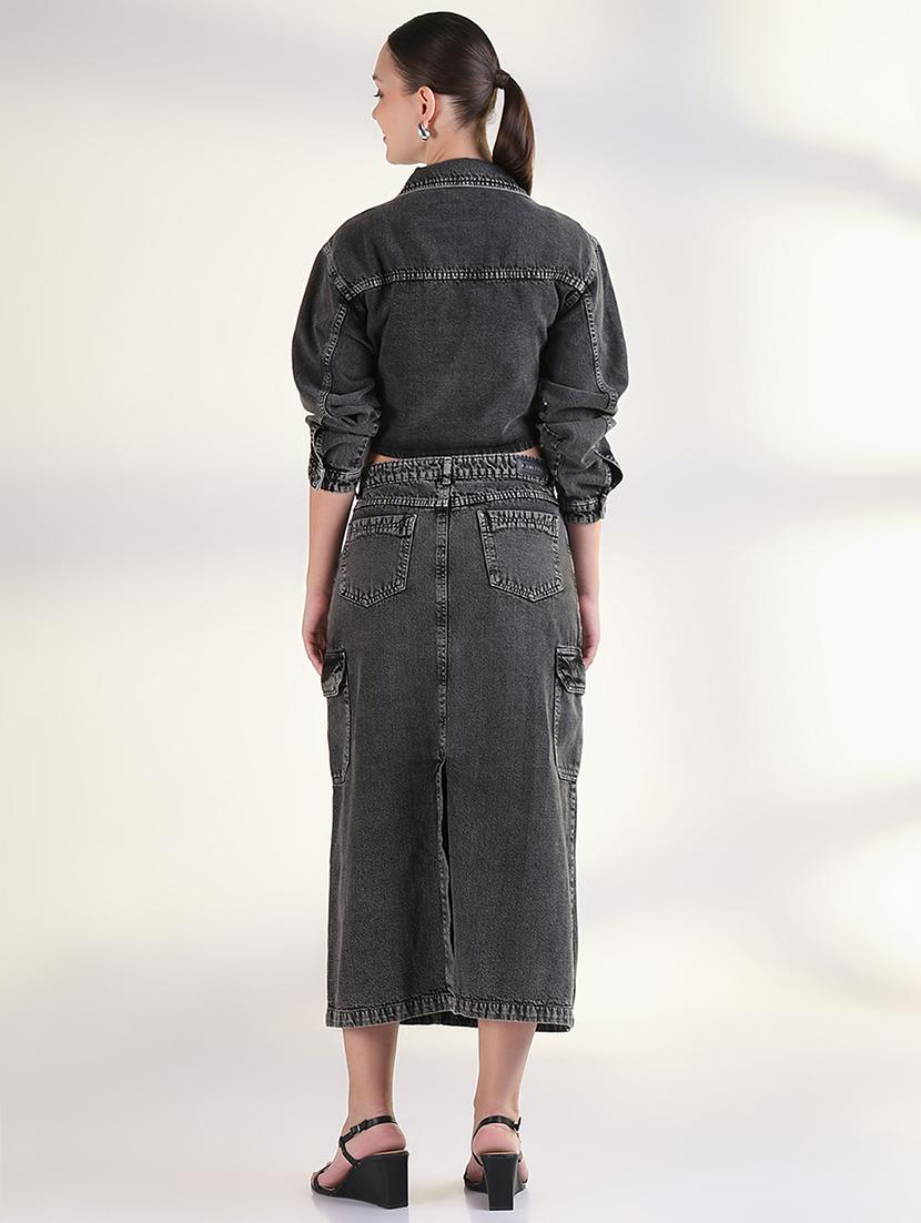 women solid top and skirt with jacket set - 21843428 - Standard Image - 3