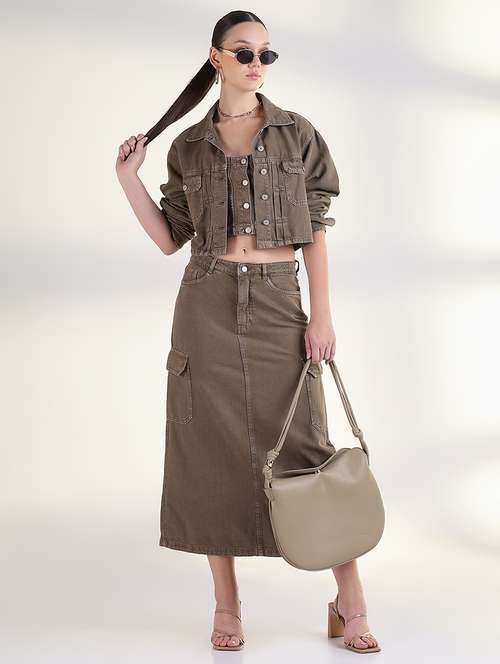 women solid top and skirt with jacket set - 21843429 - Standard Image - 0