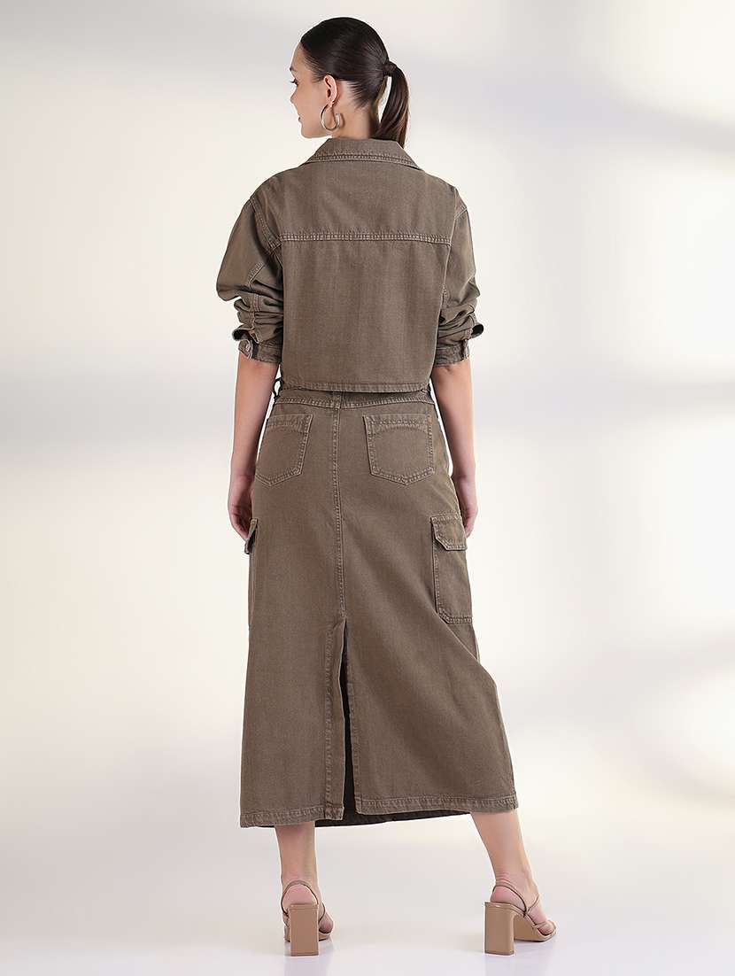 women solid top and skirt with jacket set - 21843429 - Standard Image - 3