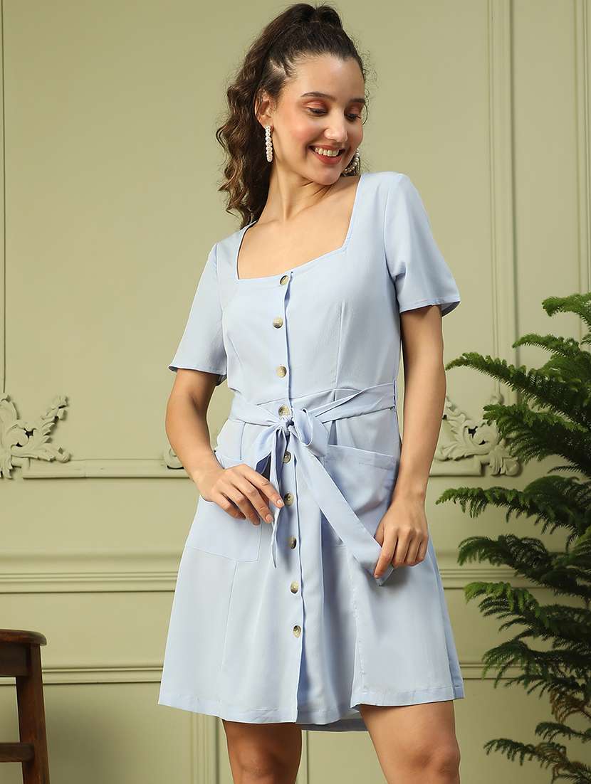 women solid square neck a-line dress - 21843437 - Zoom Image - 0