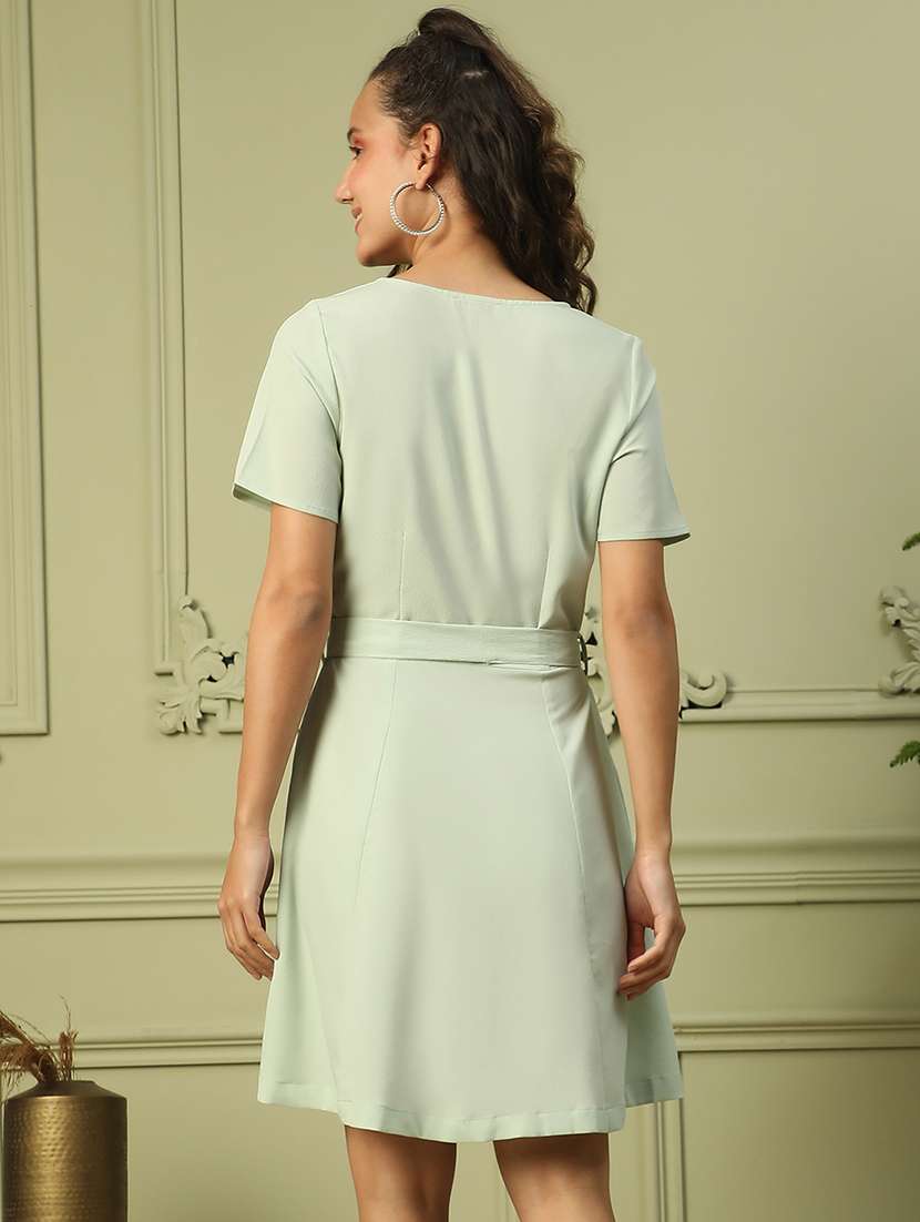 women solid square neck a-line dress - 21843439 -  Standard Image - 3