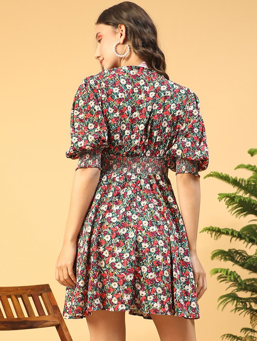 women floralprint puff sleeves fit & flare dress - 21843440 - Standard Image - 3