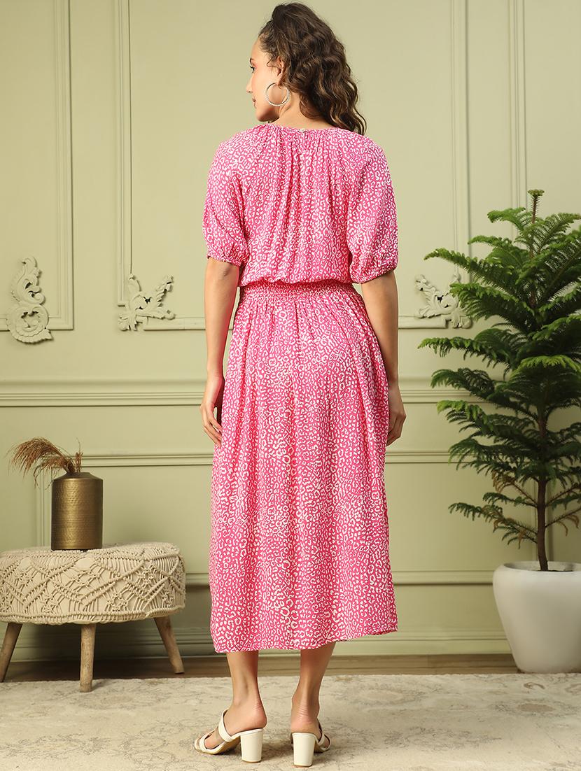 women animal print puff sleeves a-line dress - 21843448 - Standard Image - 3