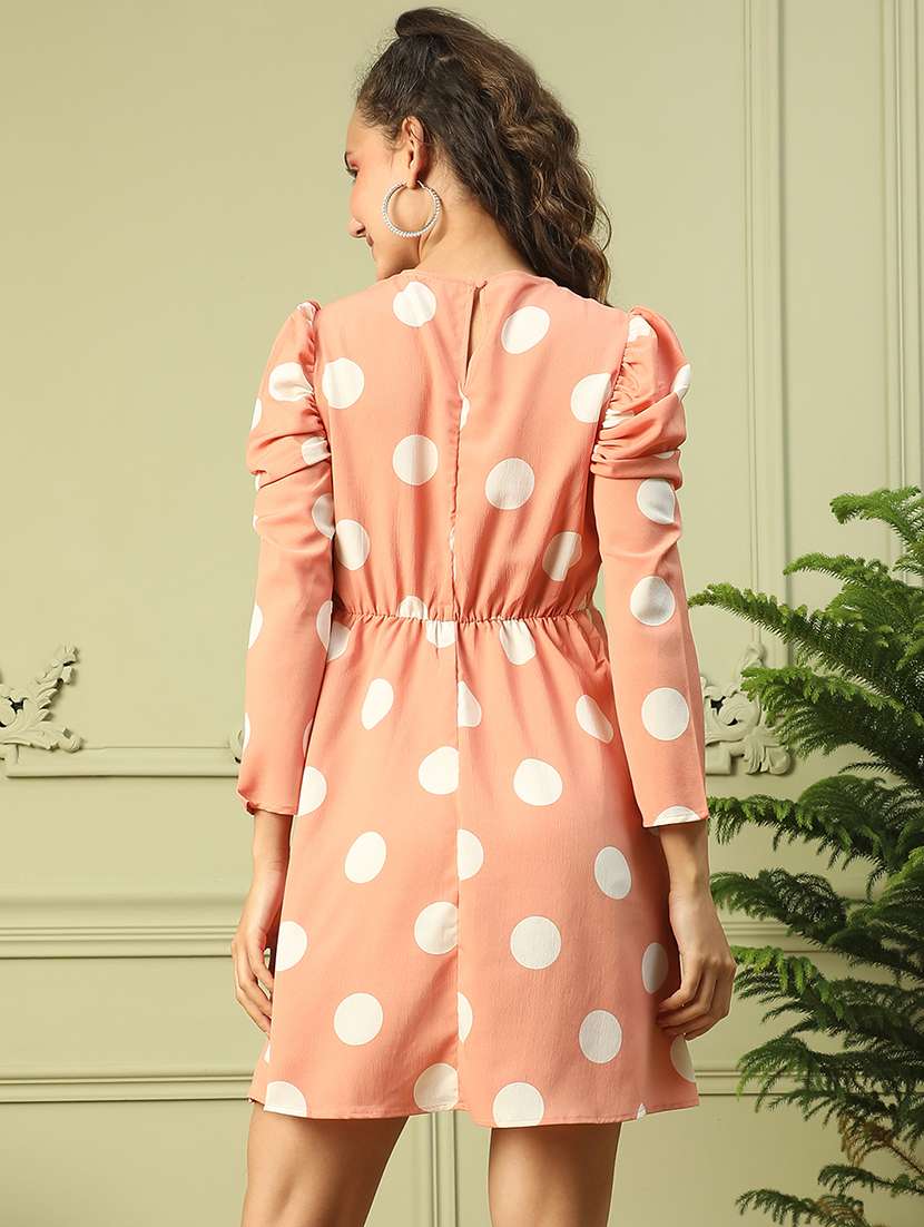 women polka doted puff sleeves a-line dress - 21843454 -  Standard Image - 3