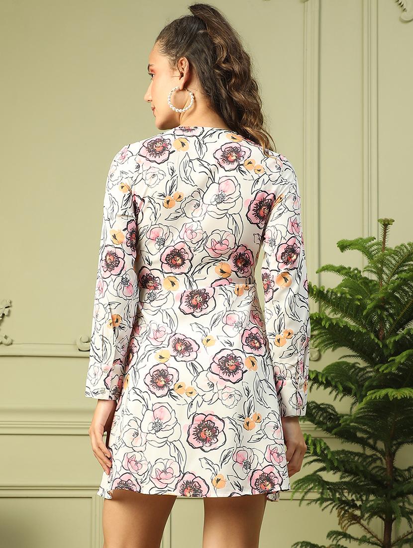 women floral printed long sleeves a-line dress - 21843460 - Standard Image - 3