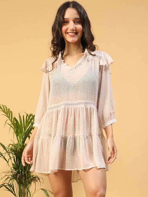 women printed see through tiered dress - 21843462 -  Standard Image - 0