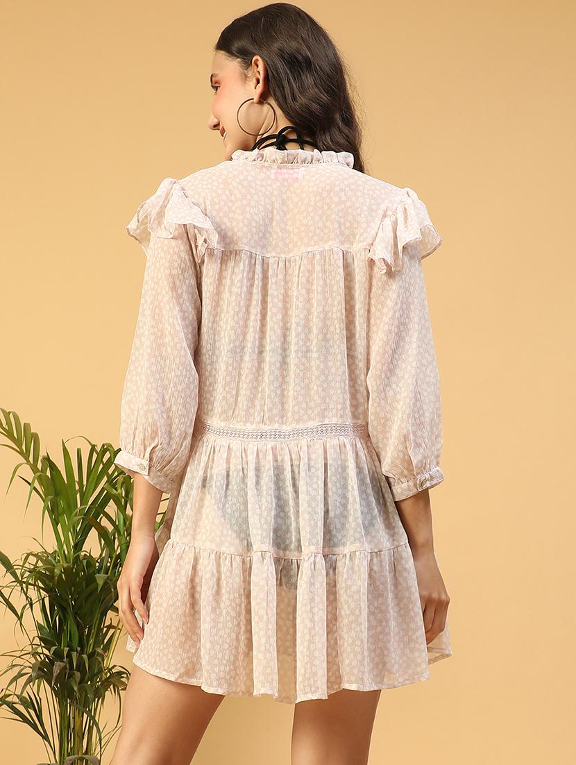 women printed see through tiered dress - 21843462 - Standard Image - 3