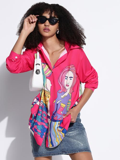 women printed collared oversized shirt - 21843470 - Standard Image - 0