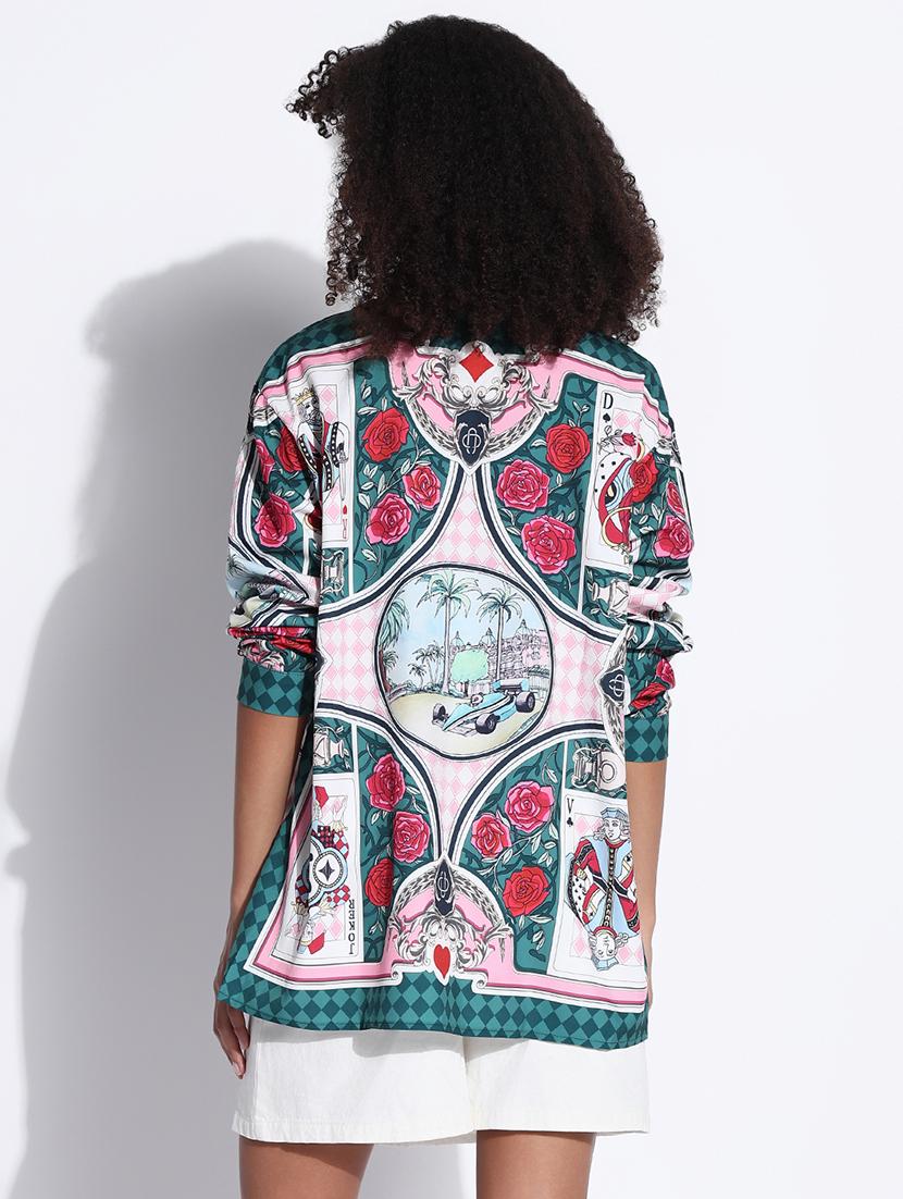 women printed collared oversized shirt - 21843476 - Standard Image - 3