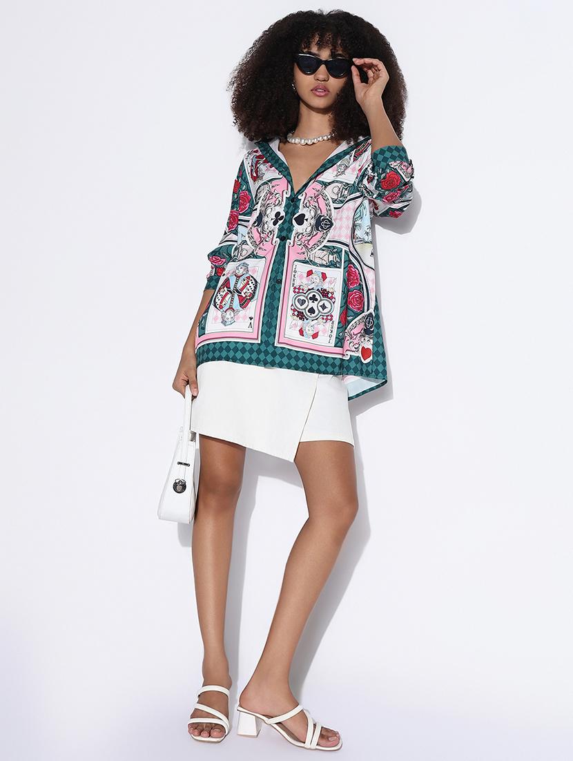 women printed collared oversized shirt - 21843476 - Standard Image - 5