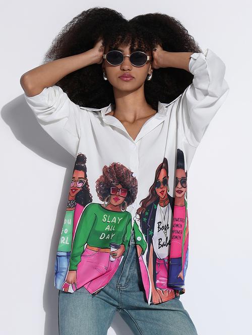 women printed collared oversized shirt - 21843480 -  Standard Image - 0