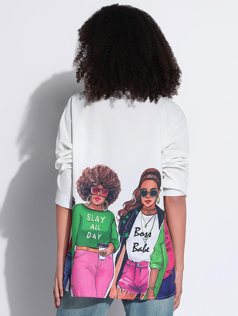 women printed collared oversized shirt - 21843480 - Standard Image - 3