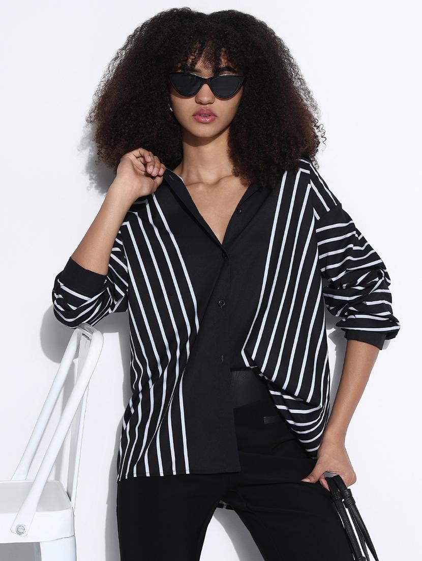 women striped collared oversized shirt - 21843481 - Zoom Image - 0