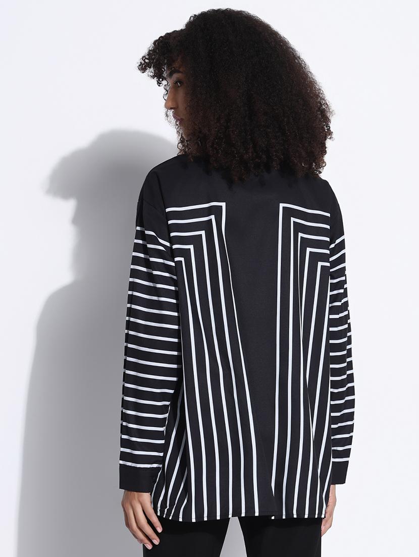 women striped collared oversized shirt - 21843481 - Standard Image - 3