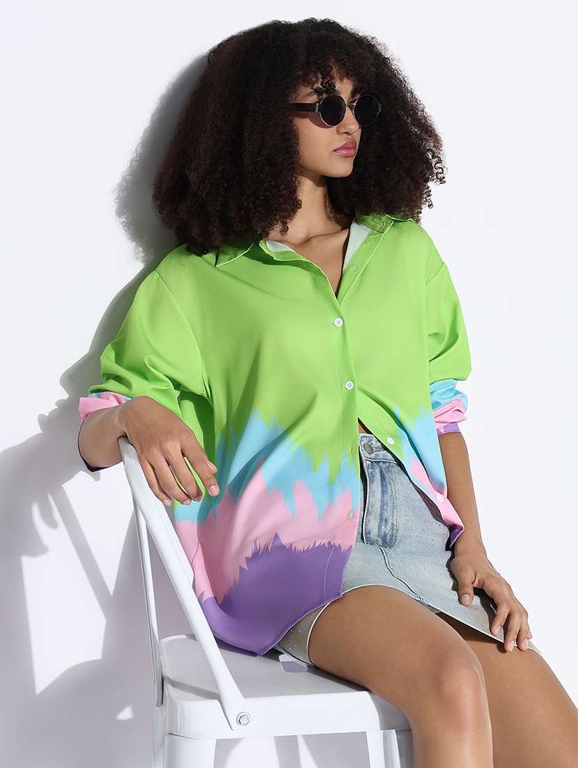women color blocked collared oversized shirt