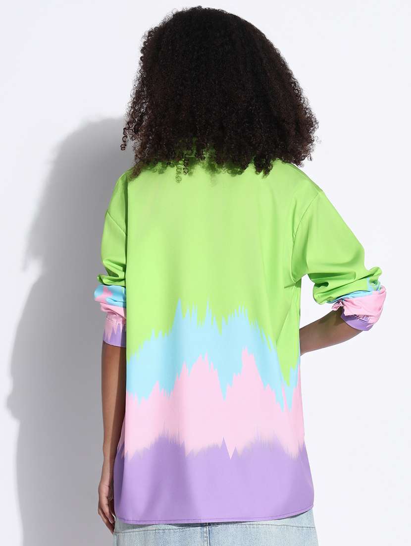 women color blocked collared oversized shirt - 21843483 -  Standard Image - 3