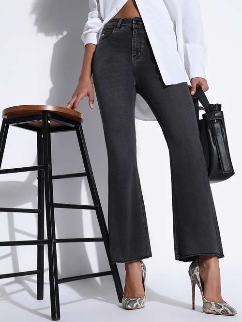 women solid mid rise bootcut jeans - 21843526 - Standard Image - 0