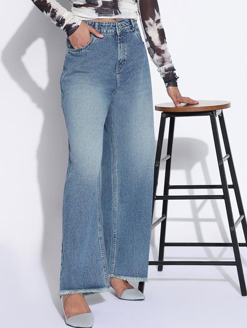 women solid high rise wide leg jean - 21843530 - Standard Image - 0