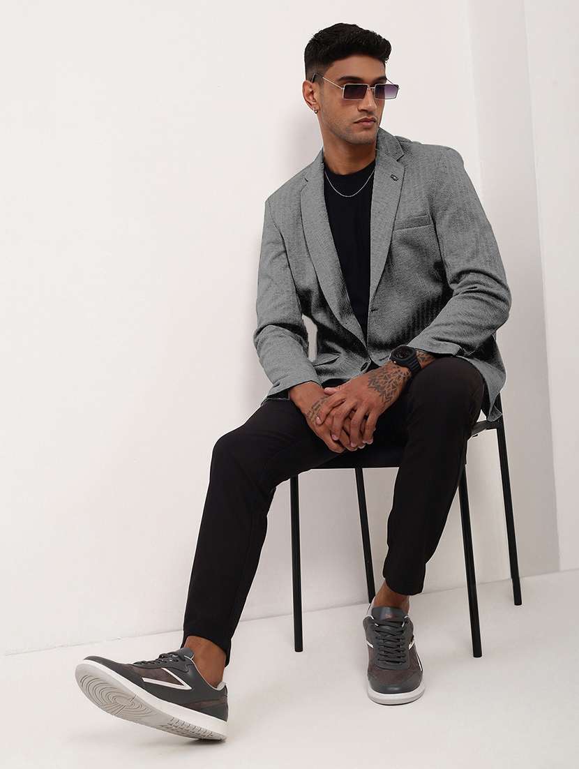 men grey long sleeve single breasted casual blazer - 21843564 -  Standard Image - 5