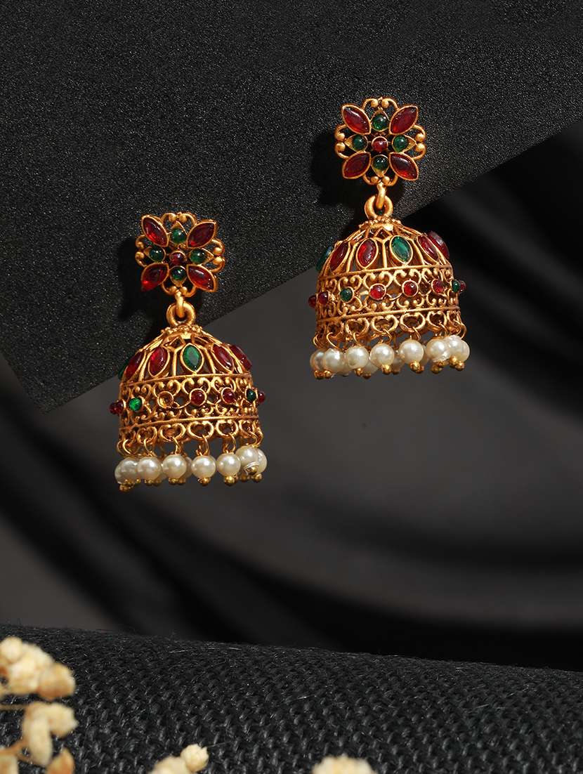 gold plated temple jhumkas earrings