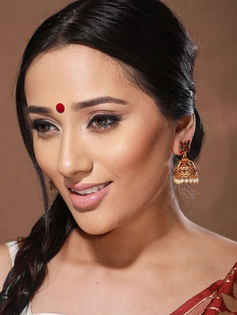 gold plated temple jhumkas earrings - 21843639 -  Standard Image - 3