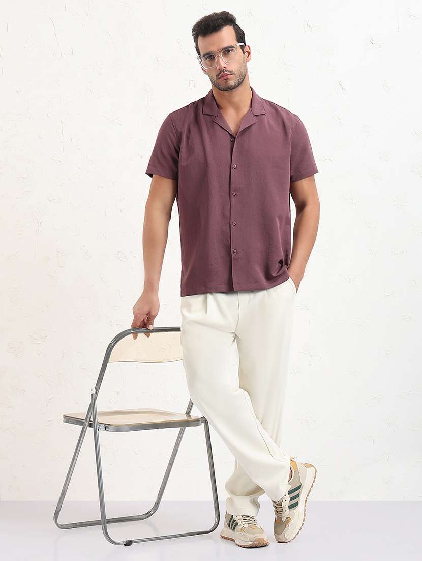 men mauve solid short sleeve regular fit casual shirt - 21843814 -  Standard Image - 5