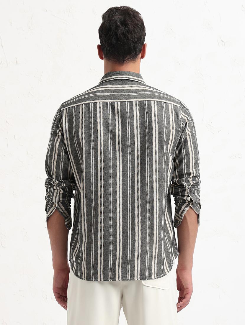 men grey stripes long sleeve slim fit casual shirt - 21843817 - Standard Image - 3