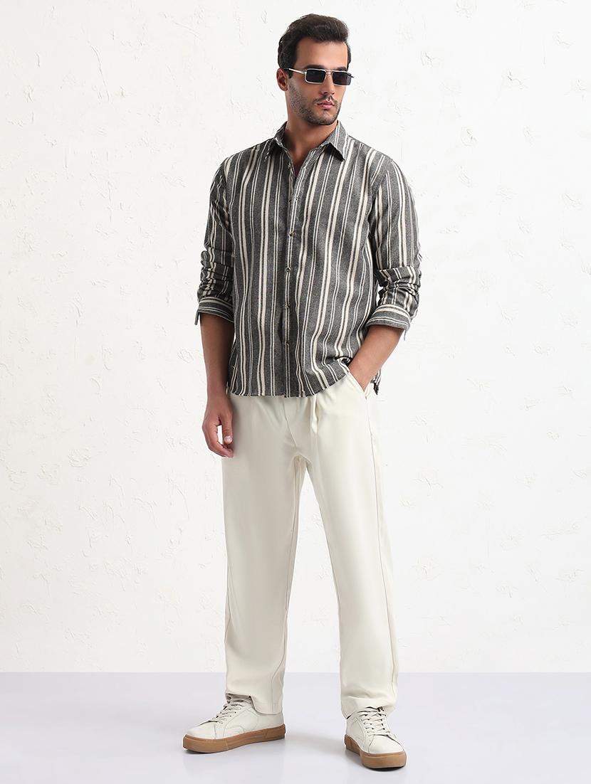 men grey stripes long sleeve slim fit casual shirt - 21843817 - Standard Image - 5