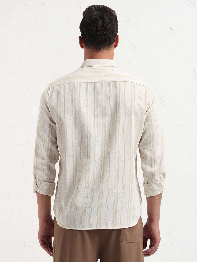 men cream stripes long sleeve regular fit  casual shirt - 21843818 -  Standard Image - 3