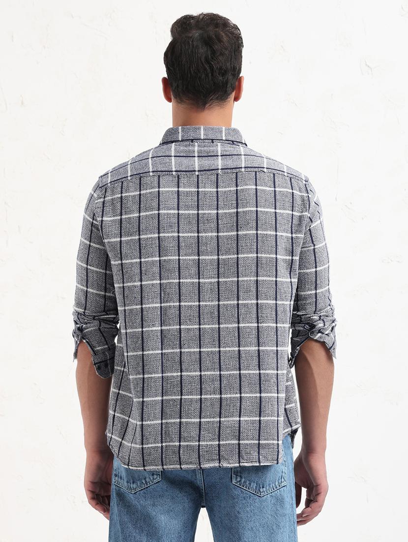 men grey checked long sleeve regular fit casual shirt - 21843821 - Standard Image - 3