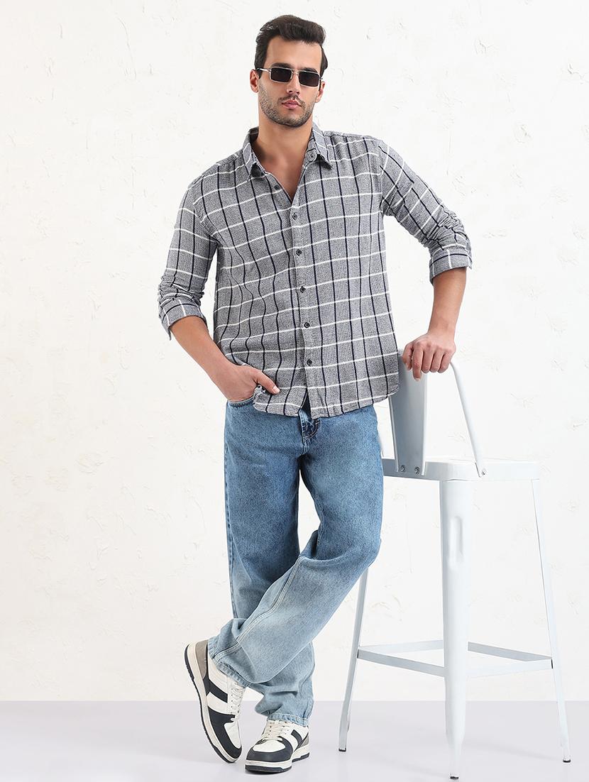 men grey checked long sleeve regular fit casual shirt - 21843821 - Standard Image - 5
