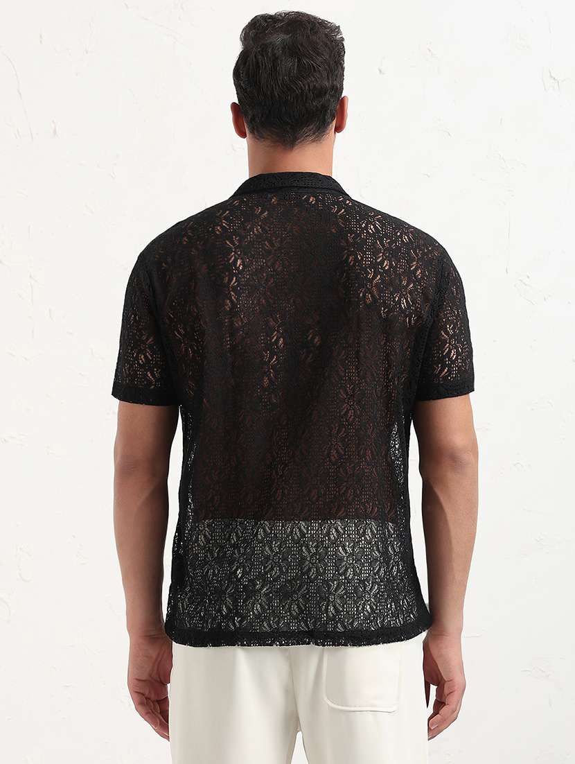 men black self design short sleeve regular fit  casual shirt - 21843823 -  Standard Image - 3