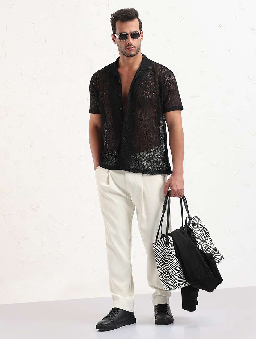 men black self design short sleeve regular fit  casual shirt - 21843823 -  Standard Image - 5